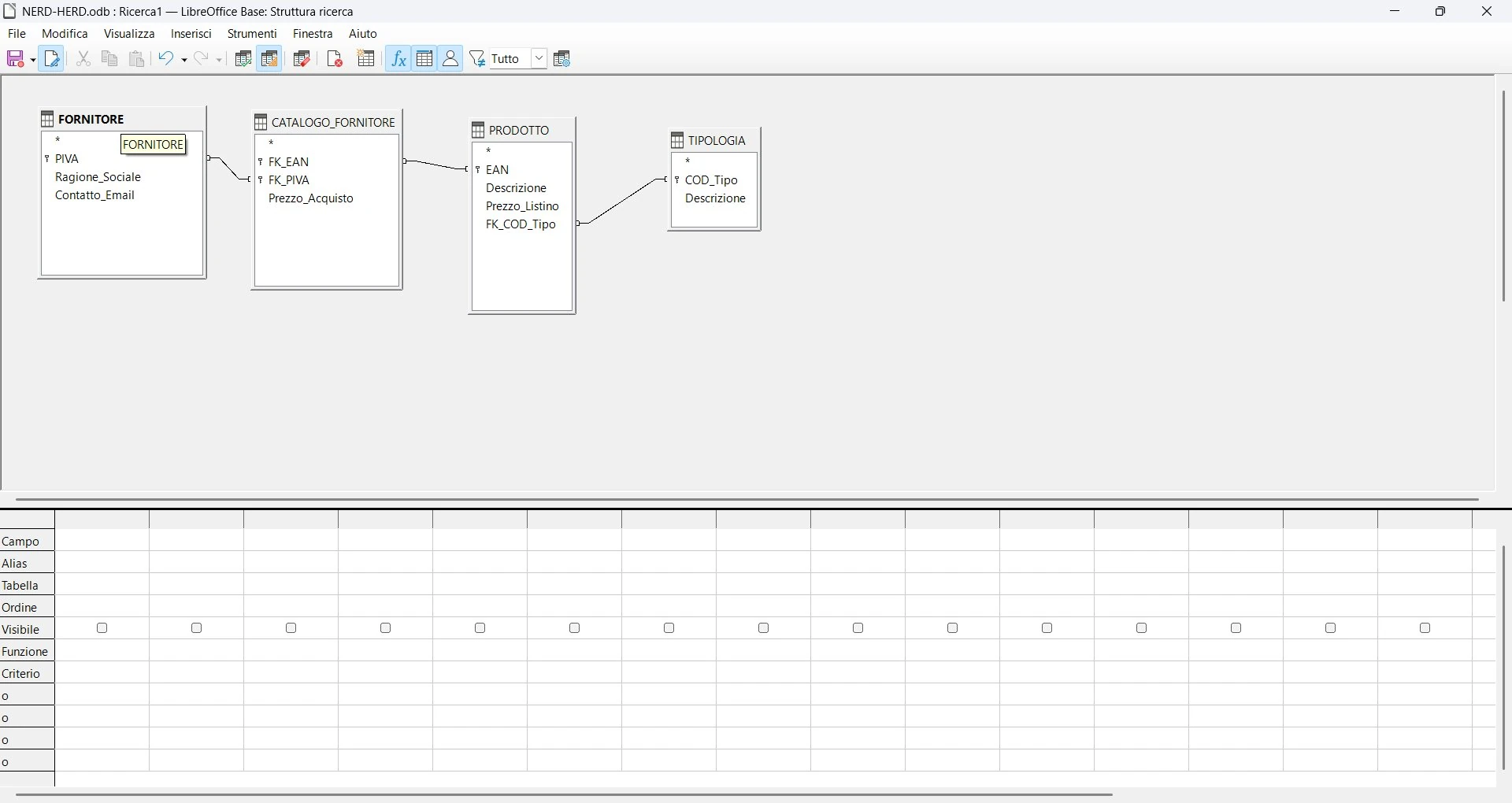 Query Designer con tabelle caricate